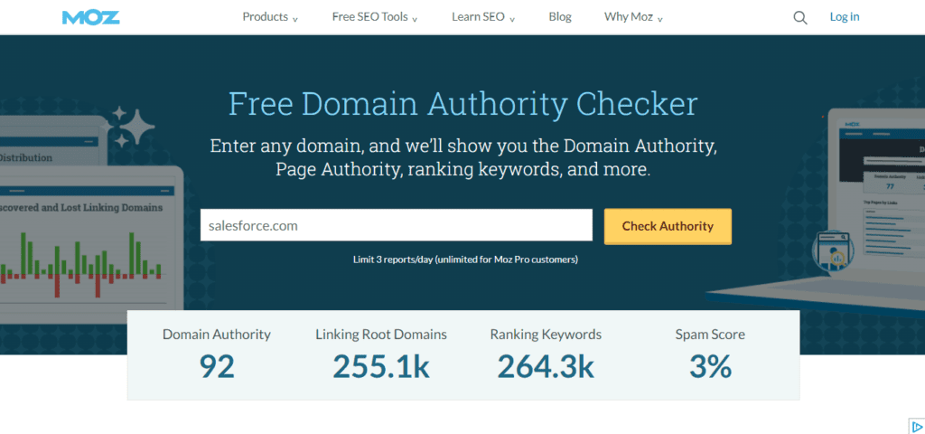 domain authority of salesforce.com according to moz