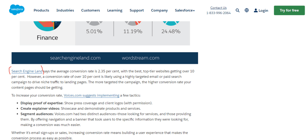 tiered backlink of search engine land website on salesforce.com