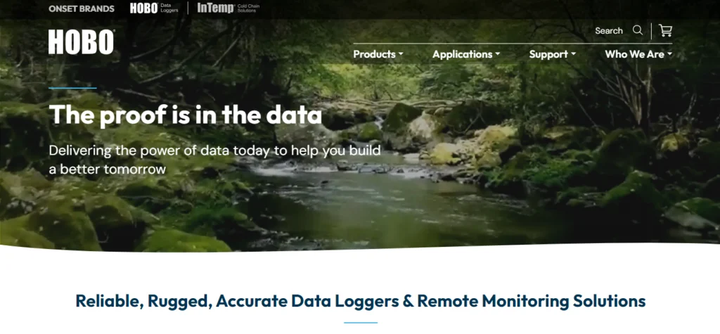 Onset Data Loggers website design, a leader in environmental and temperature monitoring