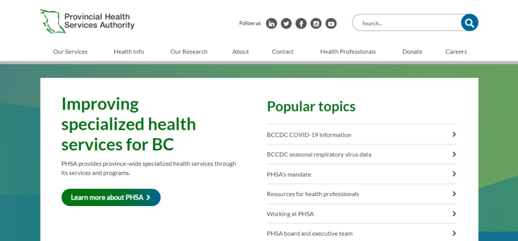 The Provincial Health Services Authority (PHSA) of British Columbia Drupal site