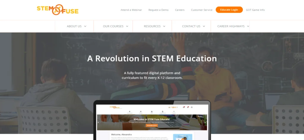 Stemfuse website screenshot, a leading K-12 STEM curriculum provider