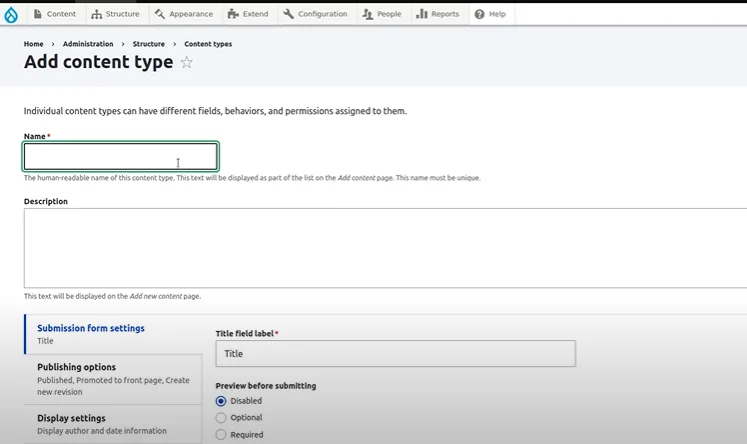 Installing Promptperfect Drupal Module, Step 2 creating content types